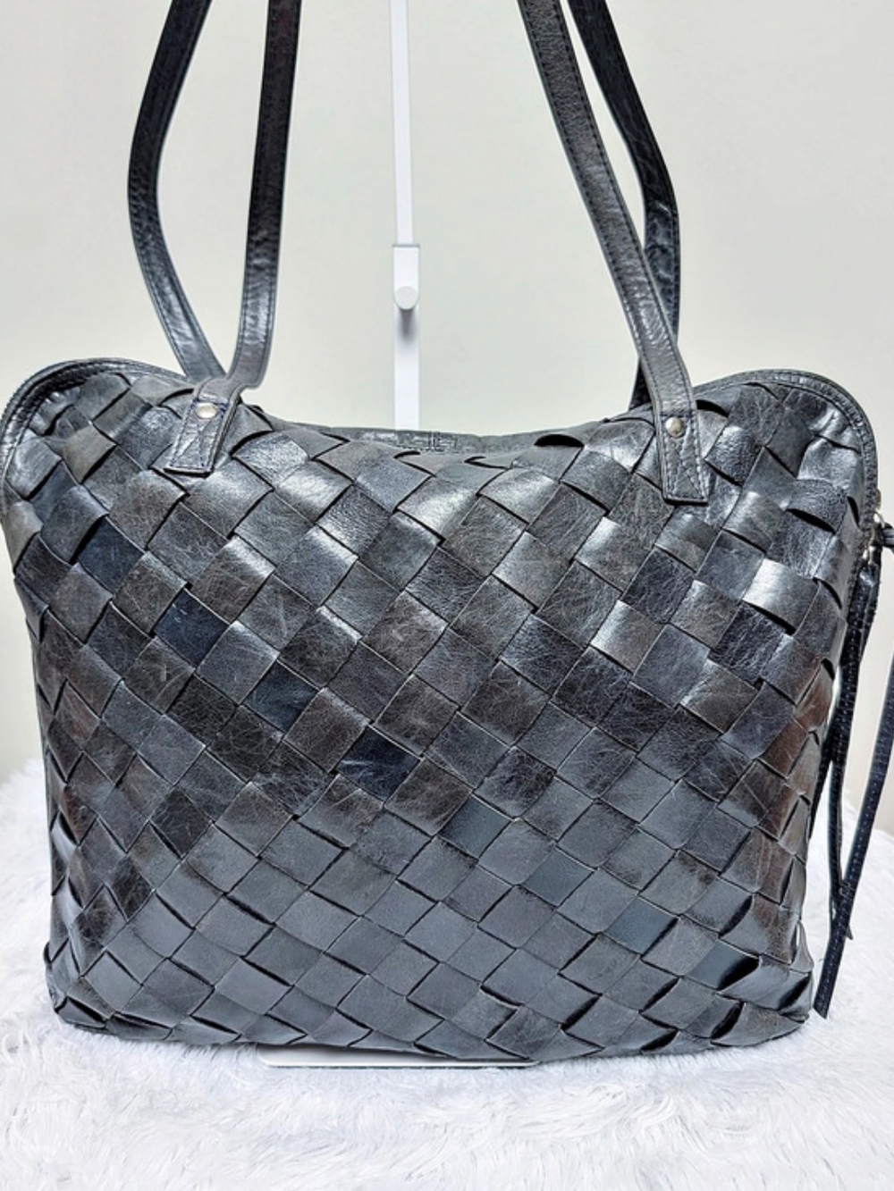 Latico Woven Leather Tote in Grey
